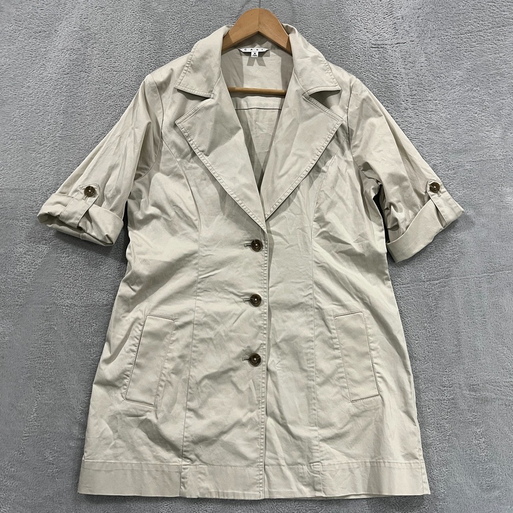 Cabi Trench Coat Women's 8 Cream Button Preppy Academia Old Money Cotton